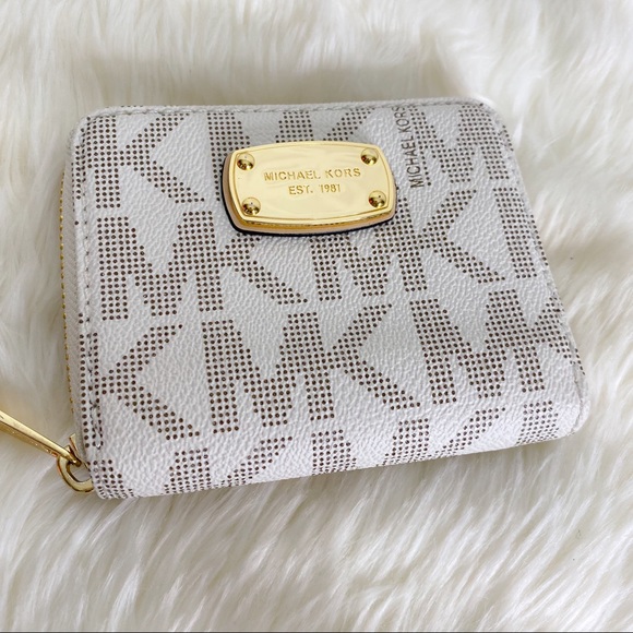 Michael Kors Collection Handbags - NEW! Micheal Kors White Signature Coated Canvas Zip Around Compact Wallet NWOT